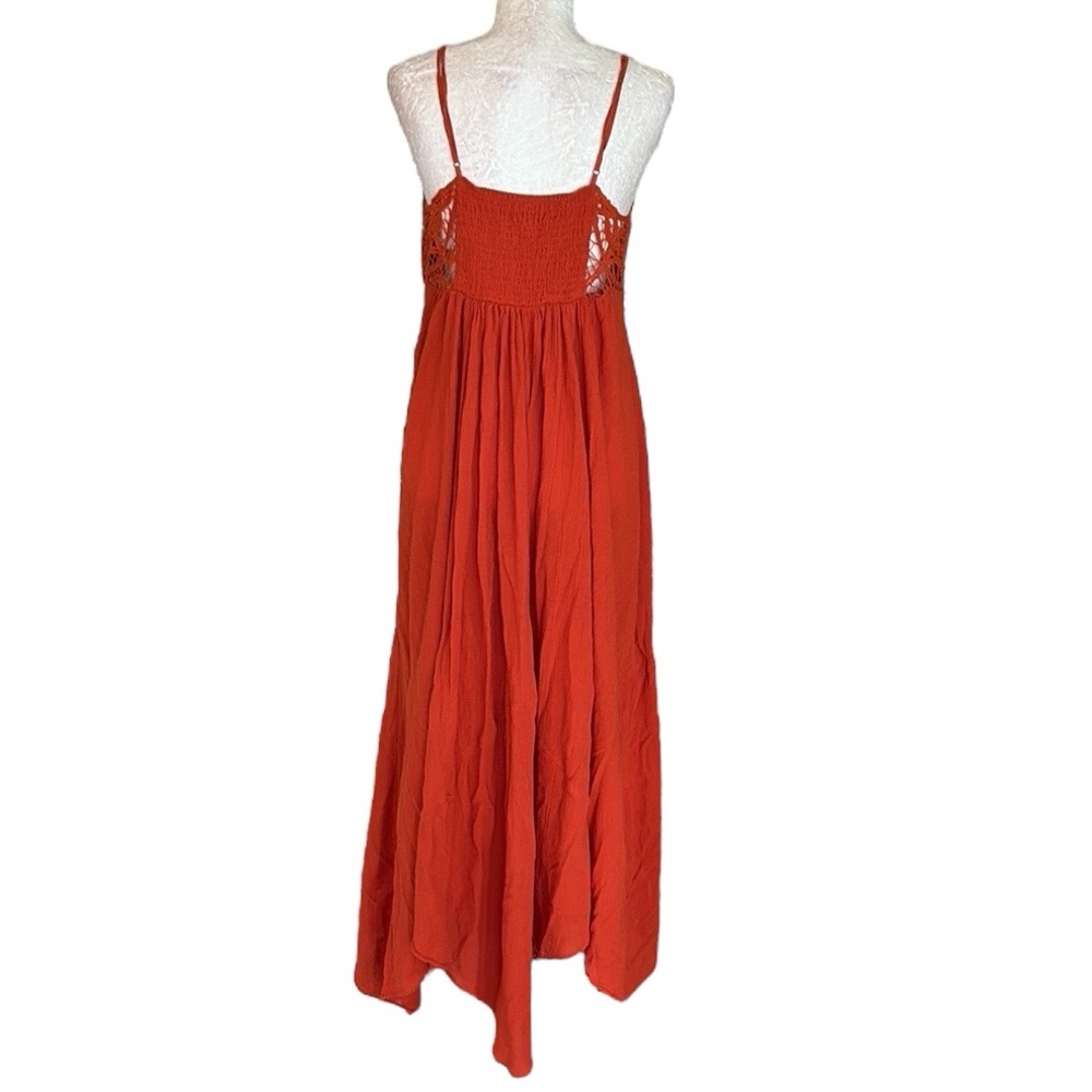 Free People Elaina Orange Crochet Gauze Asymmetrical Maxi Dress in Tangerine - L - Picture 10 of 16